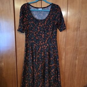 LuLaRoe Black and Orange Floral Midi Dress